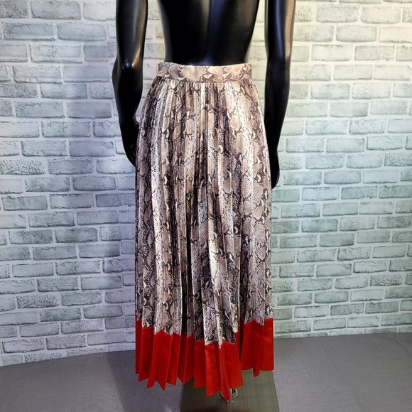 Lucy Paris Womens XS Python Accordion Pleated‎ Midi Skirt Red Color-block Trim - Picture 5 of 10
